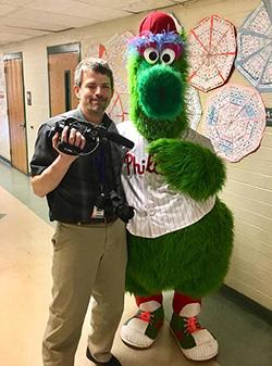 Chris Stanley with the Phillie Phanatic